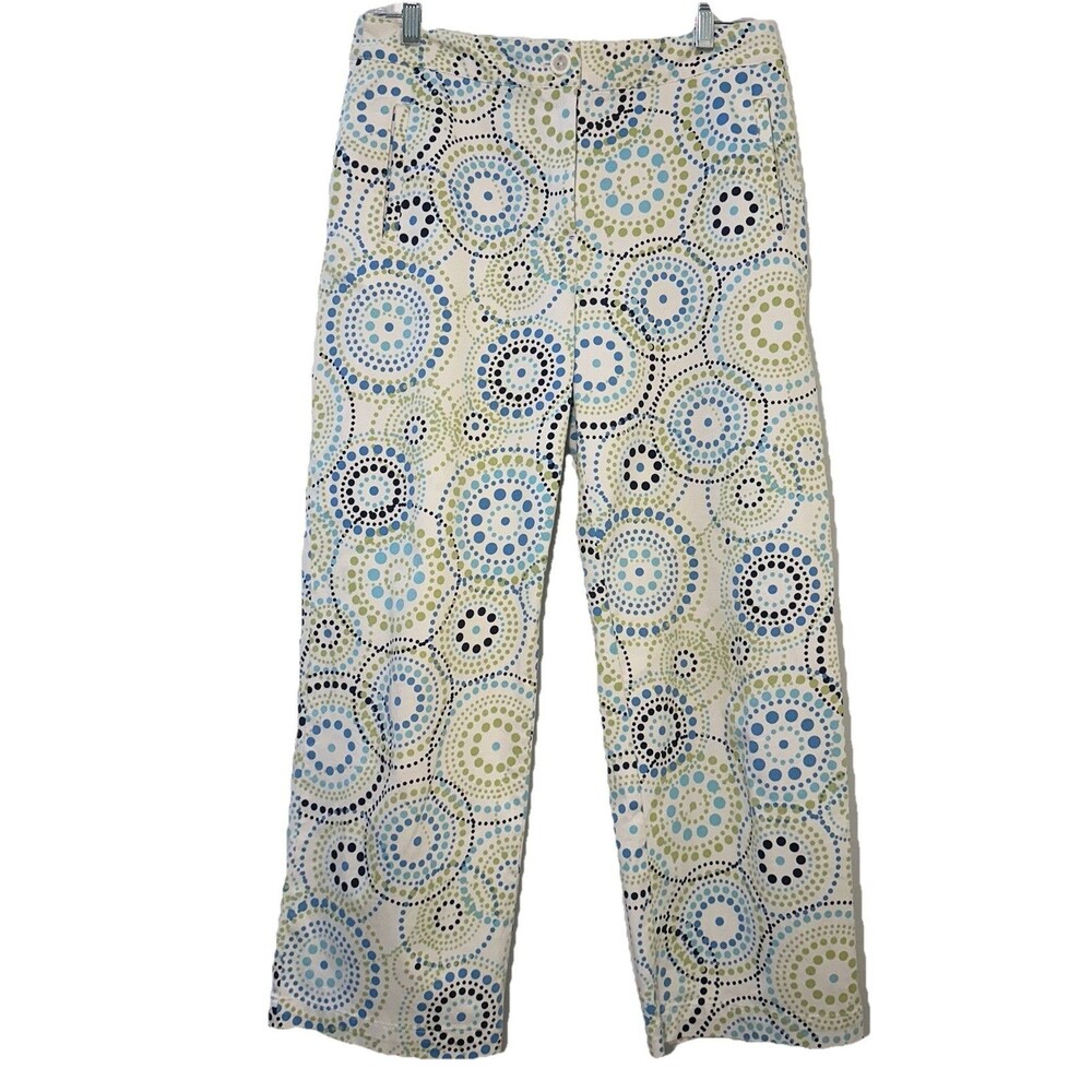 Talbots Stretch Capri Pants Womens 8 Blue Green Dot Print Golf Resort